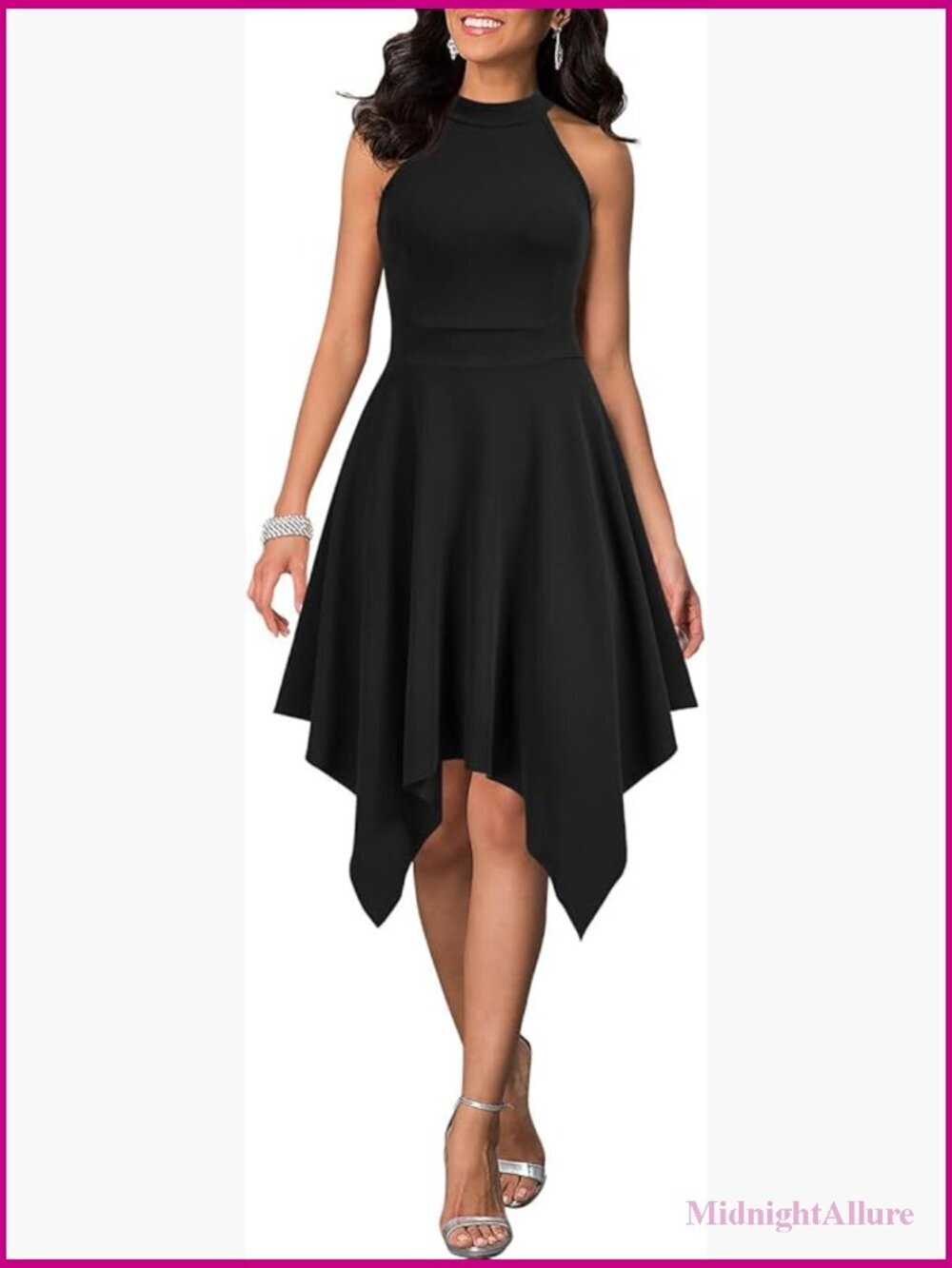 Halter Neck Asymmetrical Hem Sleeveless Party Dress Cocktail Formal